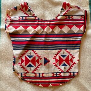 Tea n Rose Geometric Print Top in Red and Cream